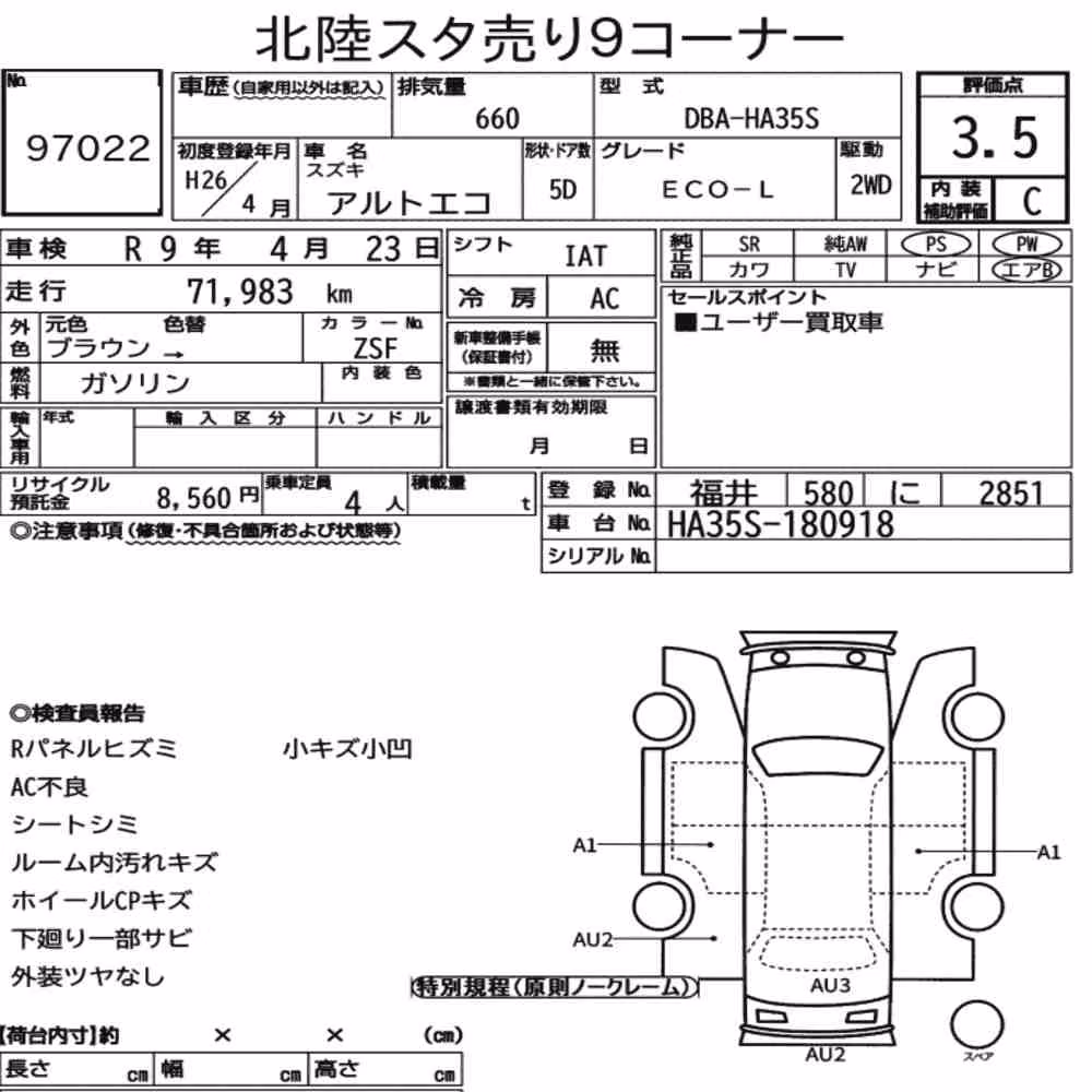 Notka aukcyjna: SUZUKI ALTO ECO ECO-L