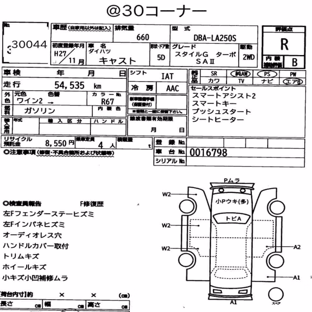 Notka aukcyjna: DAIHATSU CAST STYLE G TURBO SAⅡ