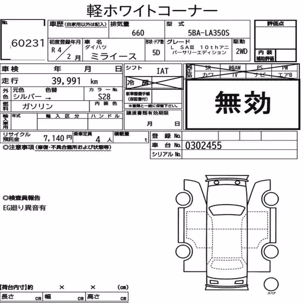 Notka aukcyjna: DAIHATSU MIRA E:S L SA3 10TH ANNIVERSARY EDITION