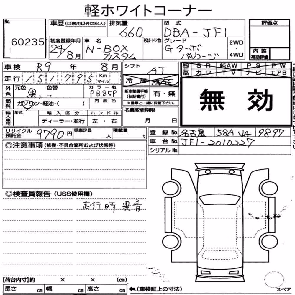 Notka aukcyjna: HONDA N-BOX CUSTOM G・TURBO PACKAGE