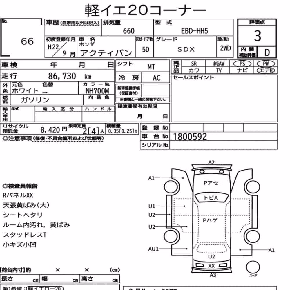 Notka aukcyjna: HONDA ACTY VAN SDX