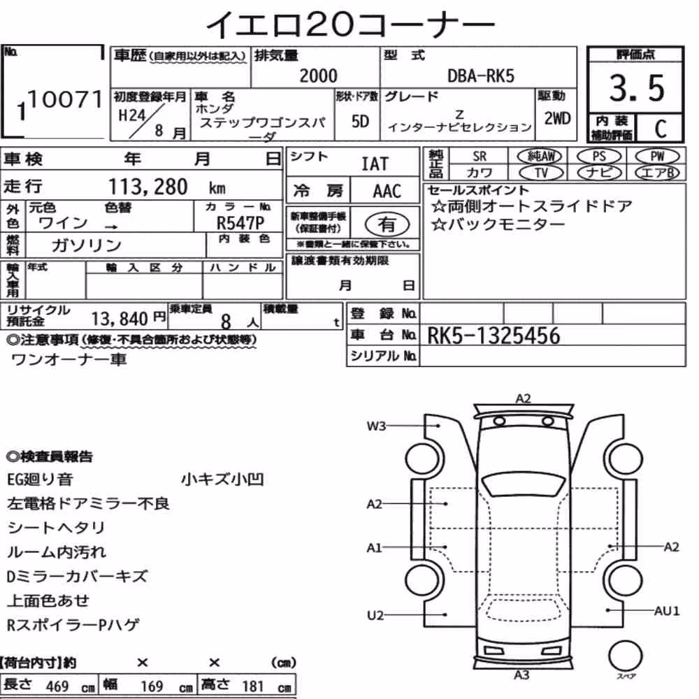 Notka aukcyjna: HONDA STEPWAGON SPADA Z INTER NAVI SELECTION