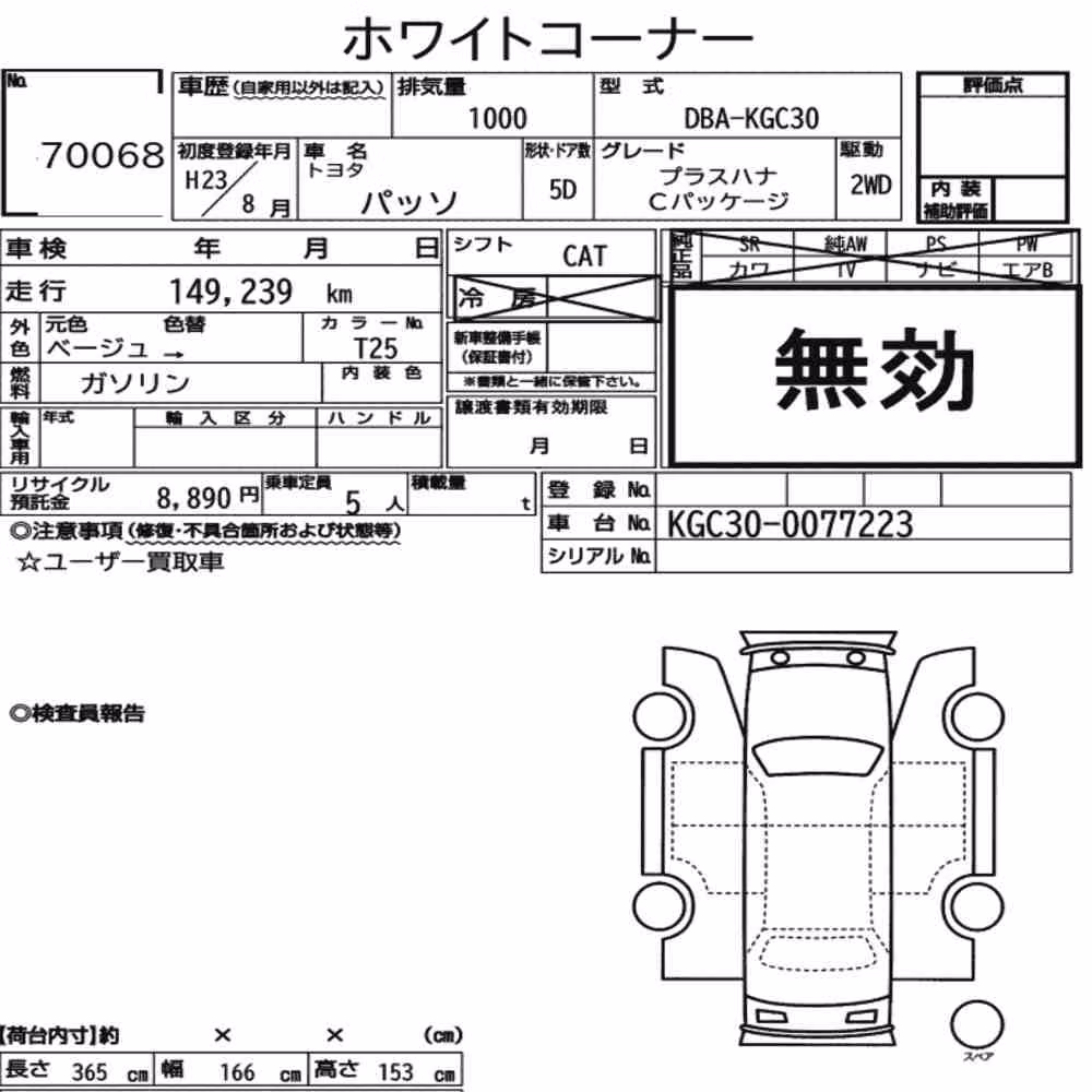 Notka aukcyjna: TOYOTA PASSO +HANA C PACKAGE