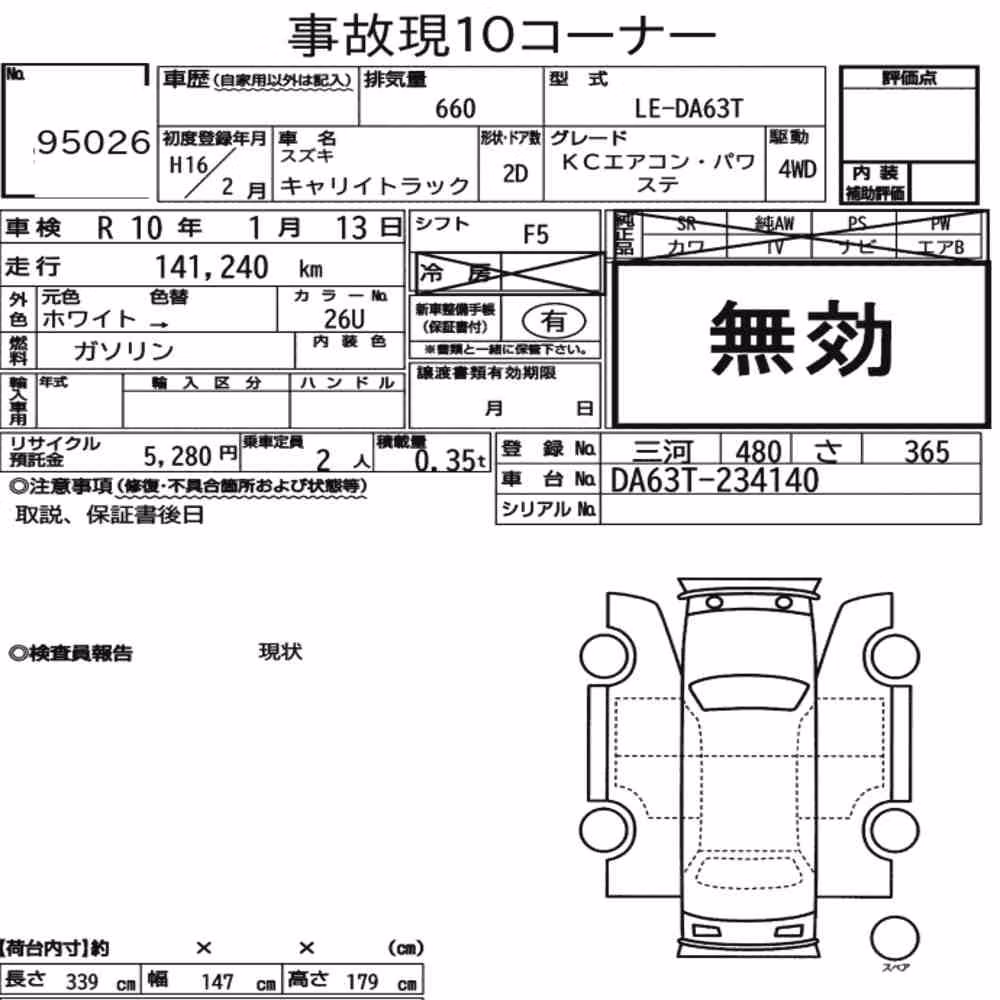 Notka aukcyjna: SUZUKI CARRY TRUCK 4WD KC AIR CONDITIONING POWER STEERING