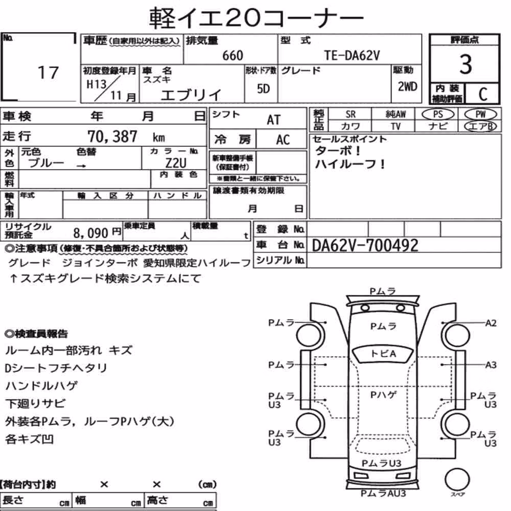 Notka aukcyjna: SUZUKI EVERY 5D
