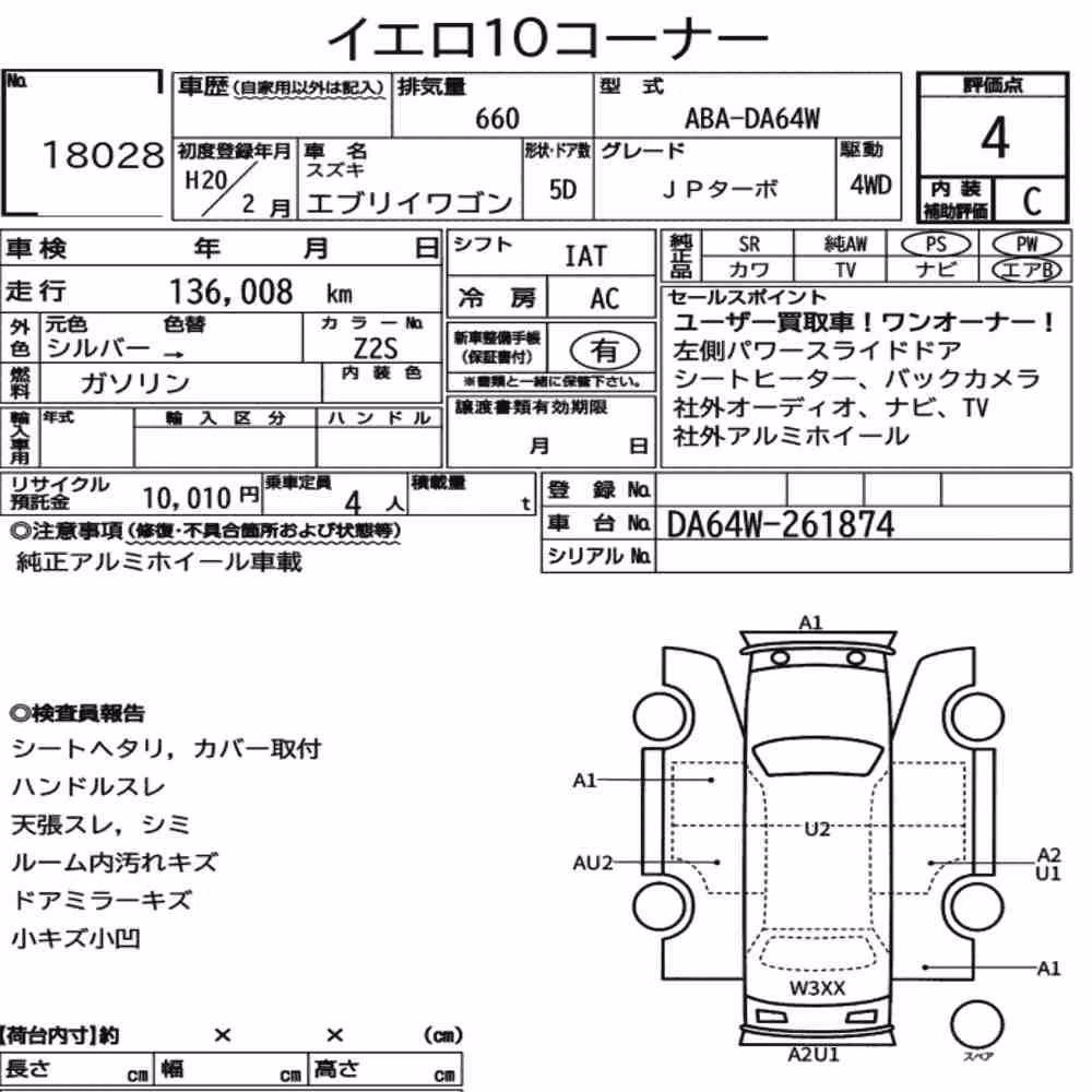 Notka aukcyjna: SUZUKI EVERY WAGON 4WD JP TURBO