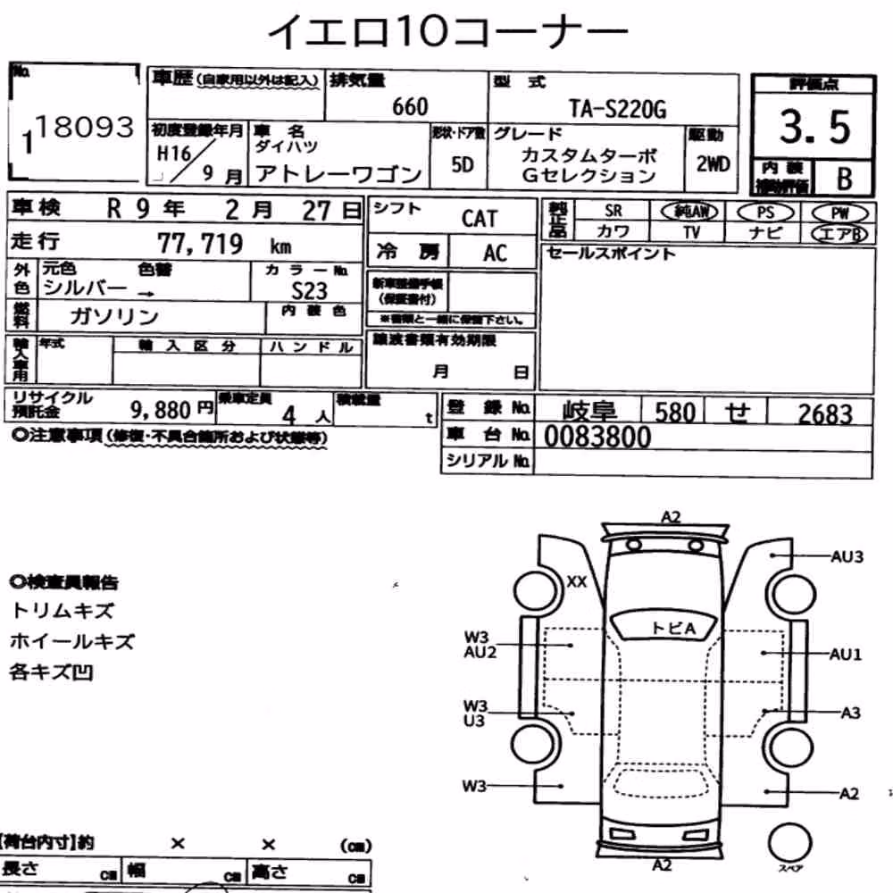 Notka aukcyjna: DAIHATSU ATRAI WAGON CUSTOM TURBO G SELECTION