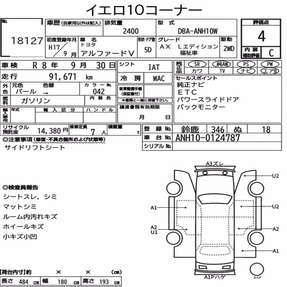 Notka aukcyjna: TOYOTA ALPHARD V OTHERS