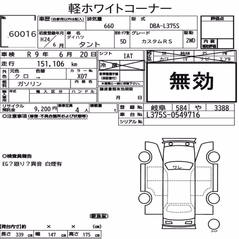 Notka aukcyjna: DAIHATSU TANTO CUSTOM RS