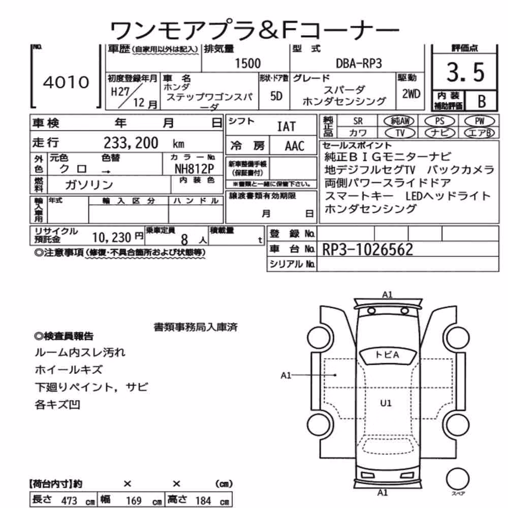 Notka aukcyjna: HONDA STEPWAGON SPADA SPADA HONDA SENSING