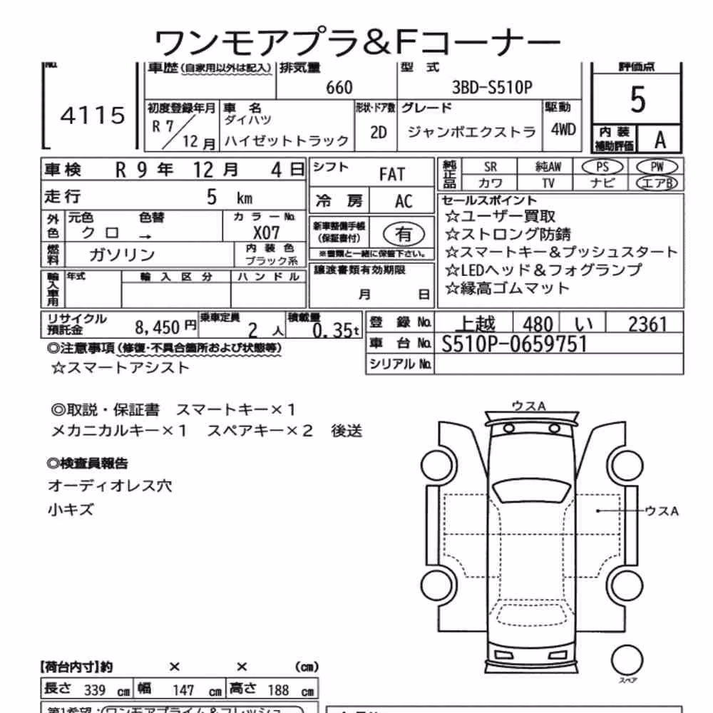 Notka aukcyjna: DAIHATSU HIJET TRUCK 4WD JUMBO EXTRA
