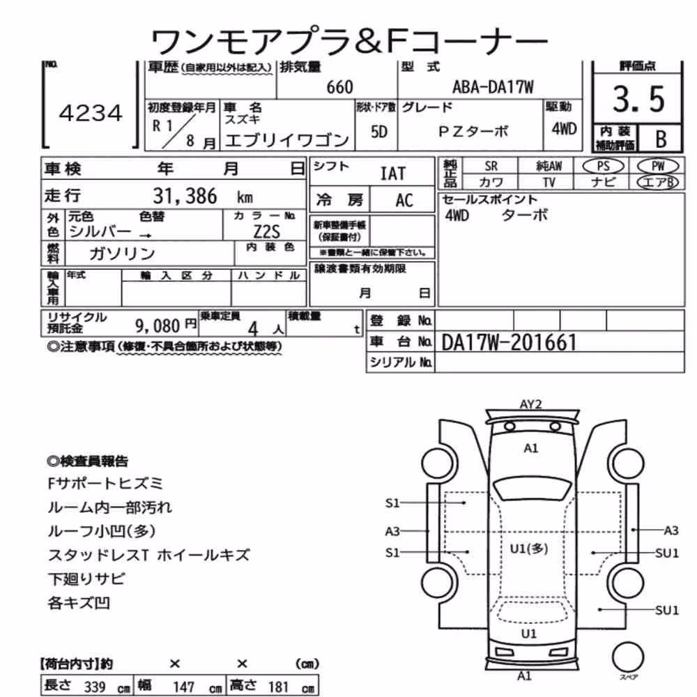 Notka aukcyjna: SUZUKI EVERY WAGON 4WD PZ TURBO