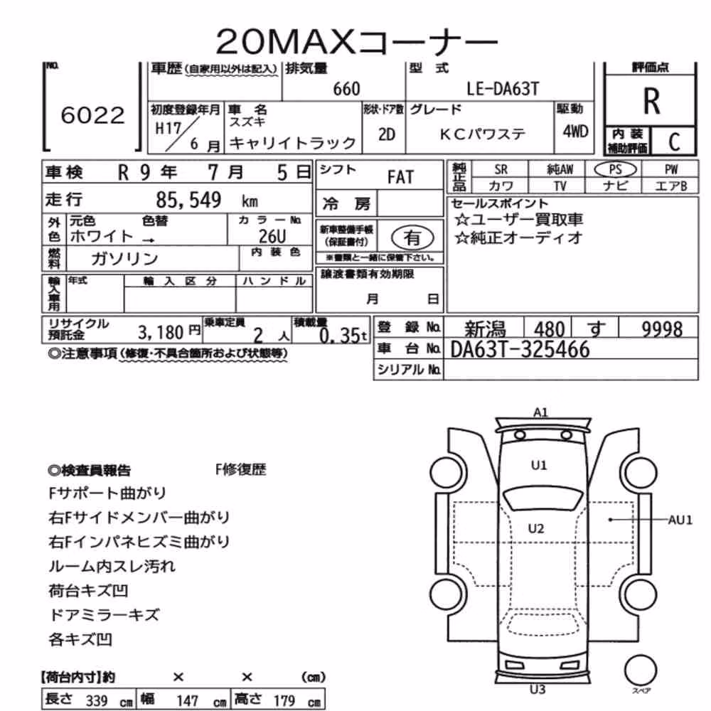 Notka aukcyjna: SUZUKI CARRY TRUCK 4WD KC POWER STEERING