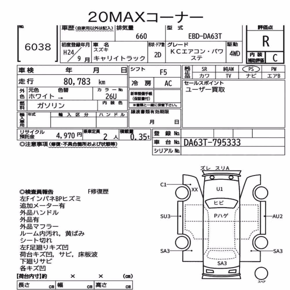 Notka aukcyjna: SUZUKI CARRY TRUCK 4WD KC AIR CONDITIONING POWER STEERING