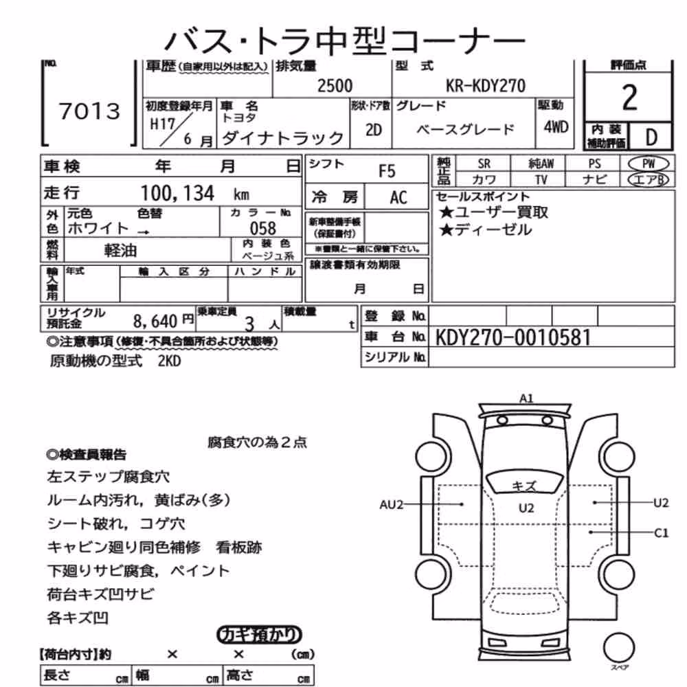 Notka aukcyjna: TOYOTA DYNA TRUCK 2D 4WD BASE GRADE