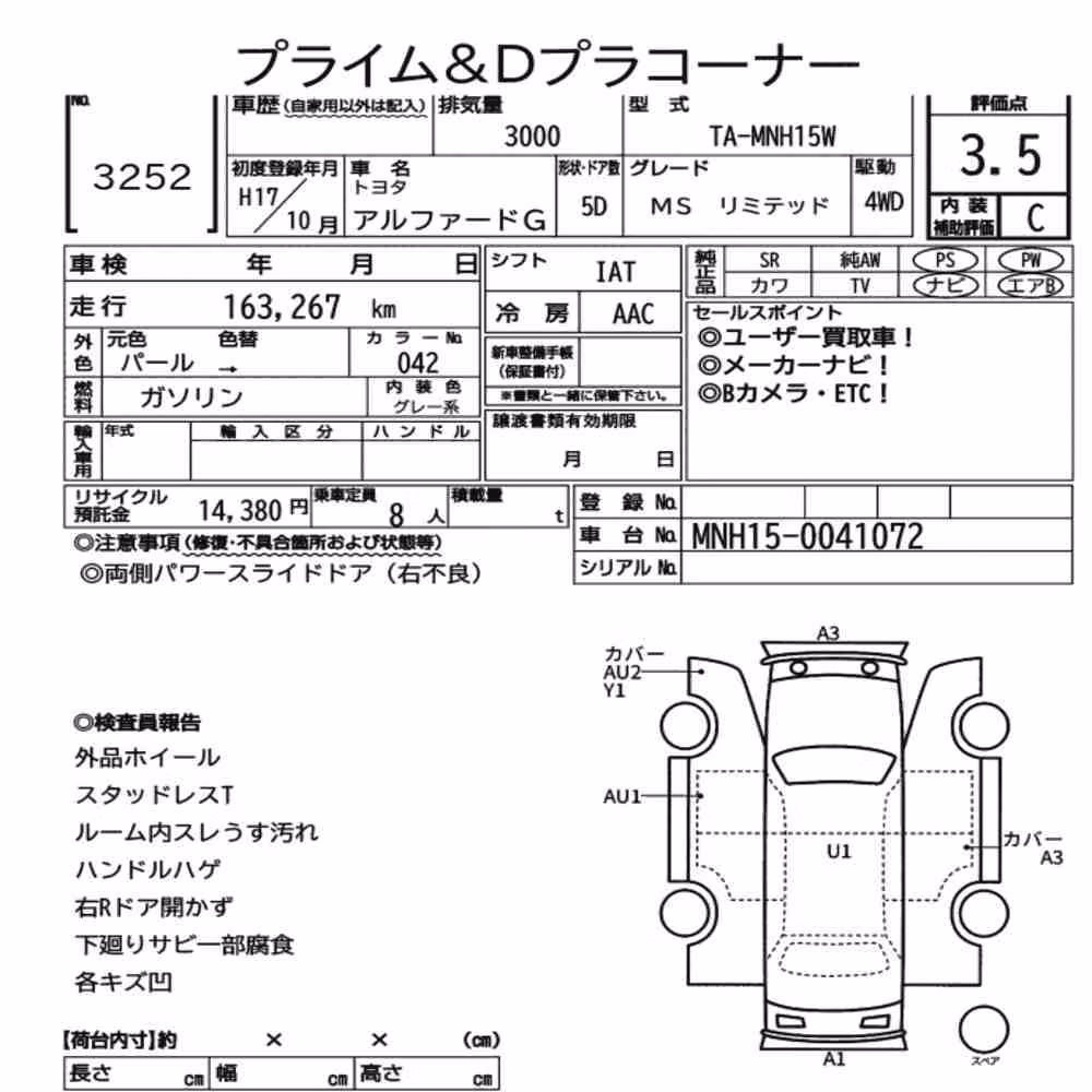 Notka aukcyjna: TOYOTA ALPHARD G 4WD MS LIMITED