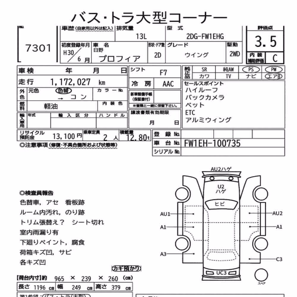 Notka aukcyjna: HINO PROFIA WING BODY