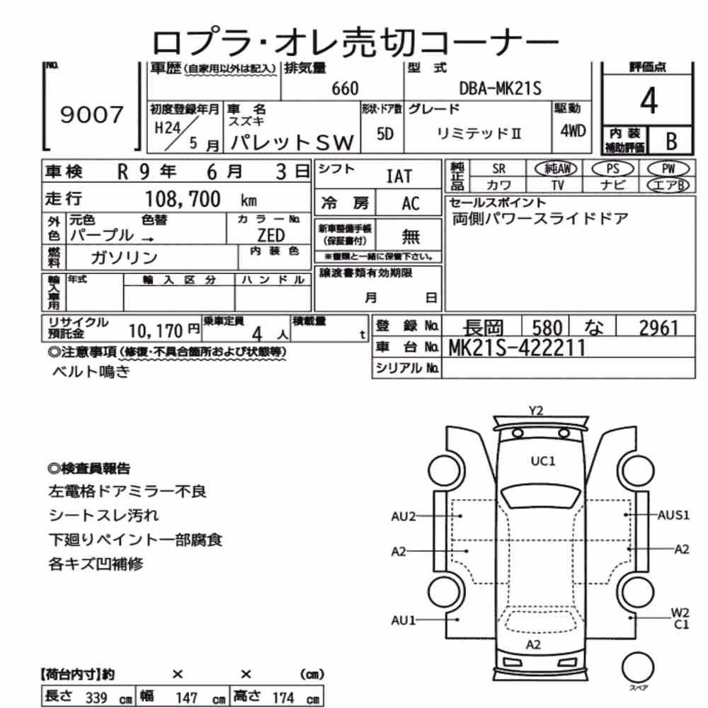Notka aukcyjna: SUZUKI PALETTE SW 4WD LIMITED Ⅱ