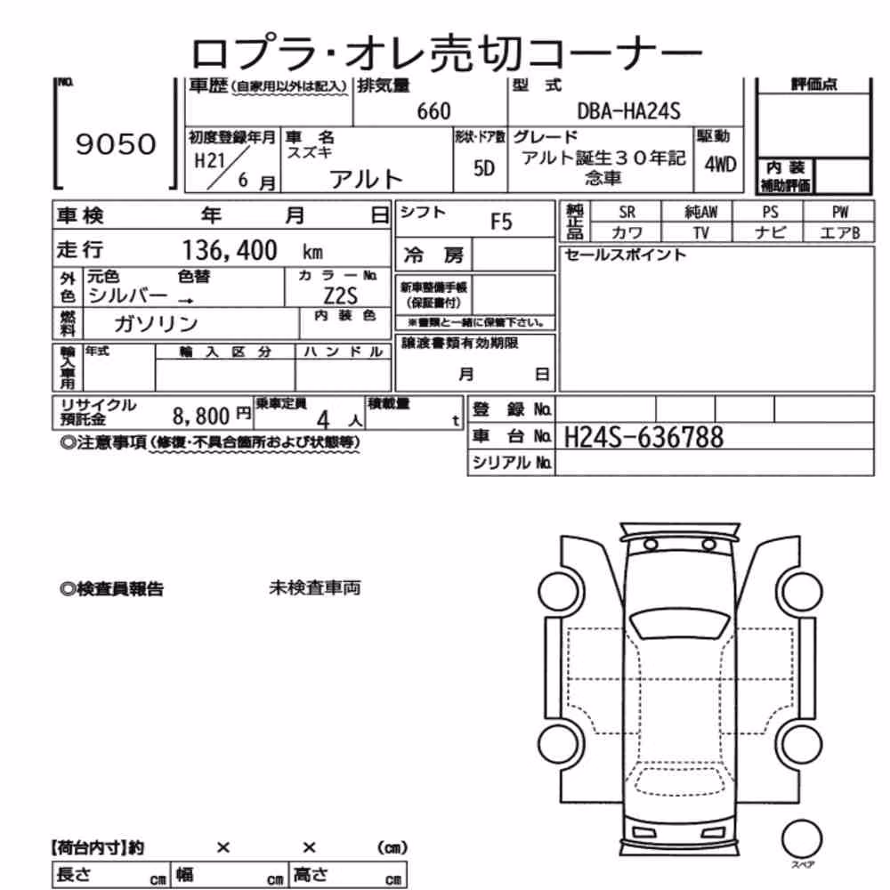 Notka aukcyjna: SUZUKI ALTO 5D 4WD ALTO 30TH ANNIVERSARY