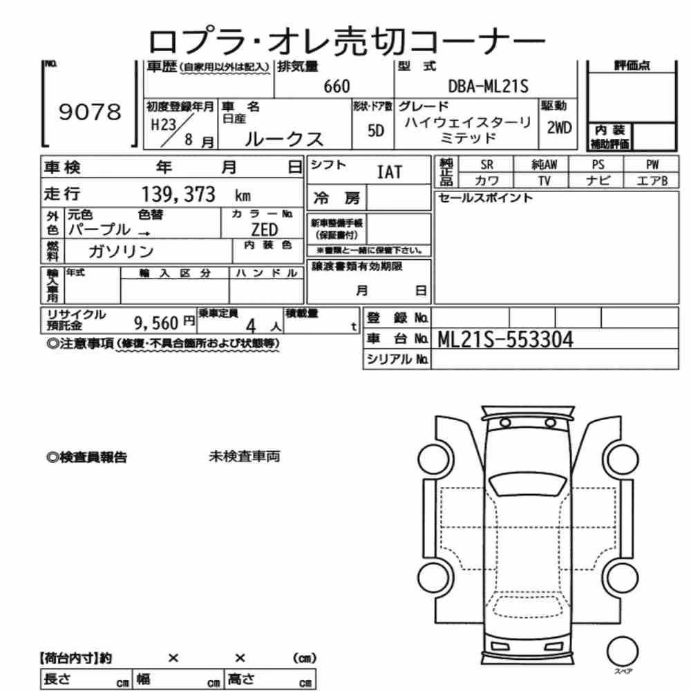 Notka aukcyjna: NISSAN ROOX HIGHWAY STAR LIMITED