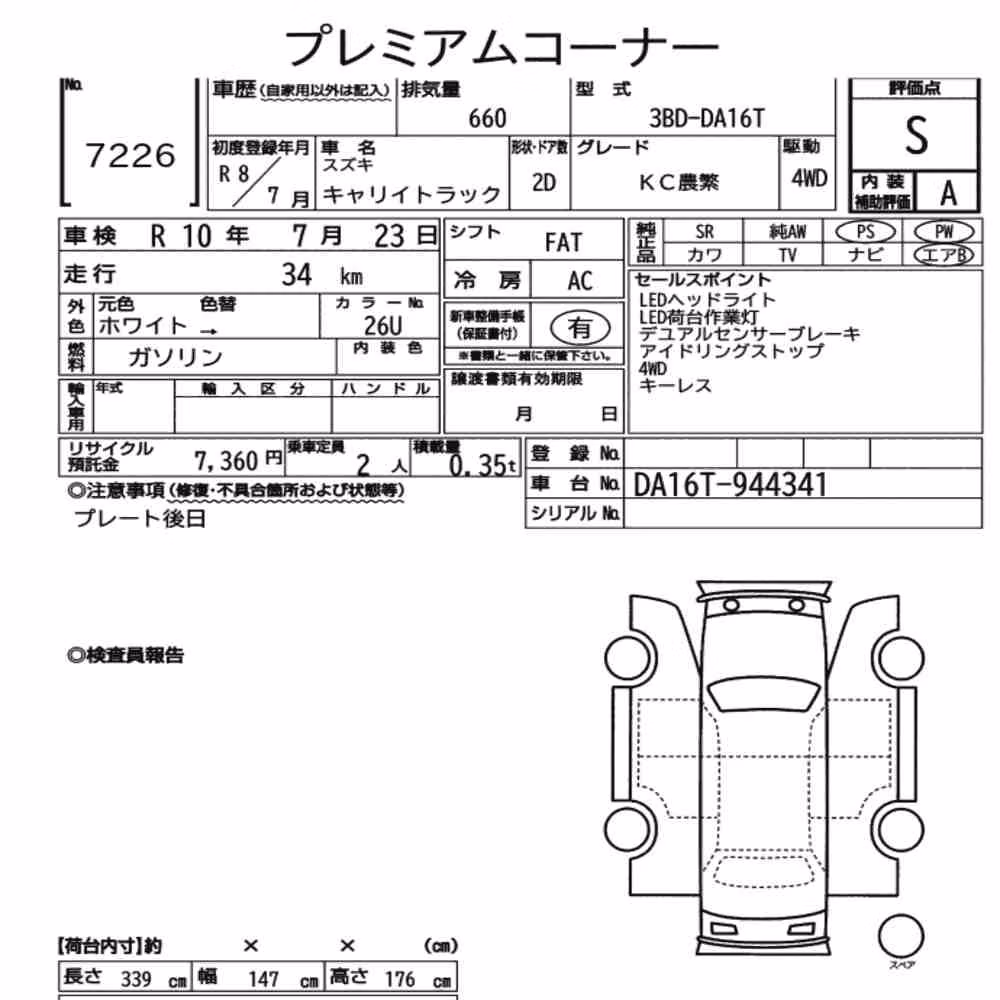 Notka aukcyjna: SUZUKI CARRY TRUCK 4WD KC NOUHAN