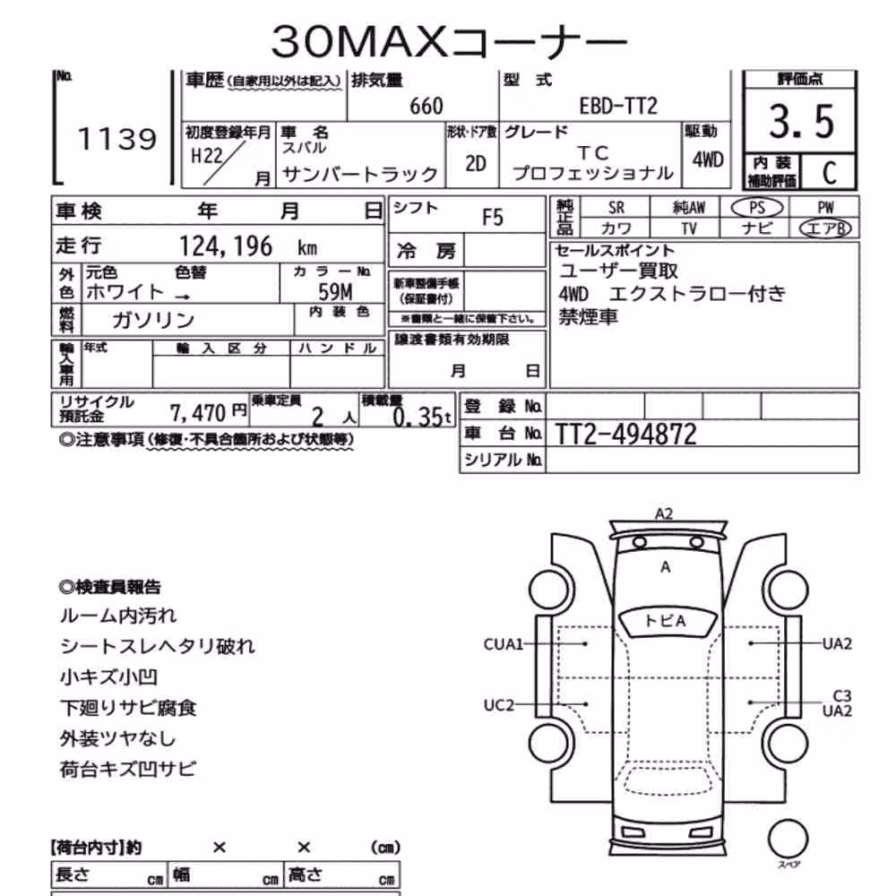 Notka aukcyjna: SUBARU SAMBAR TRUCK 4WD TC PROFESSIONAL