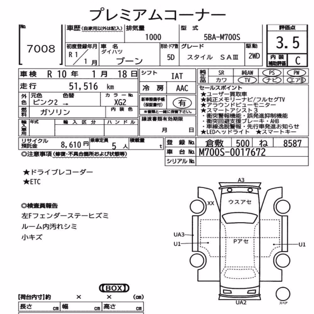 Notka aukcyjna: DAIHATSU BOON STYLE SA Ⅲ