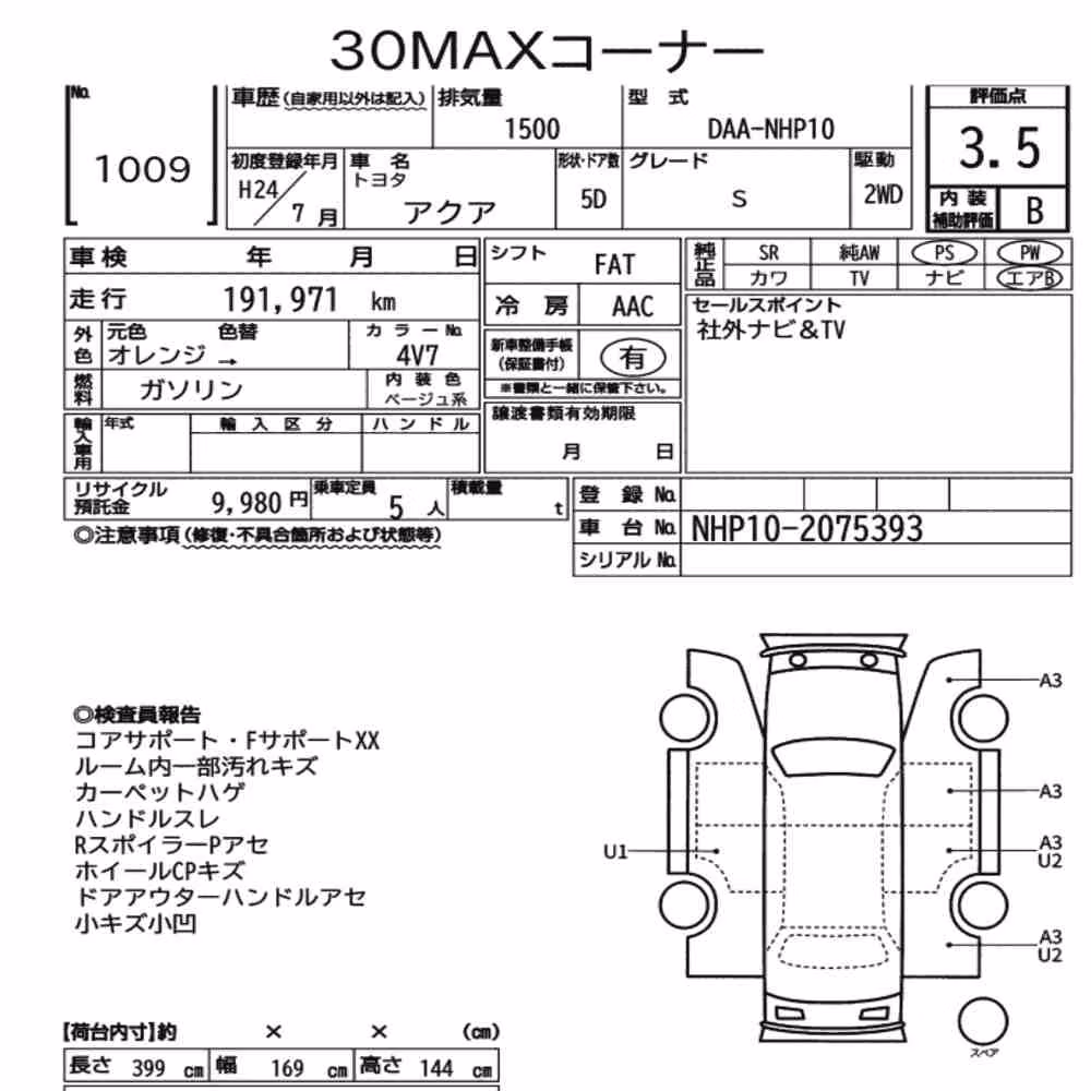 Notka aukcyjna: TOYOTA AQUA S