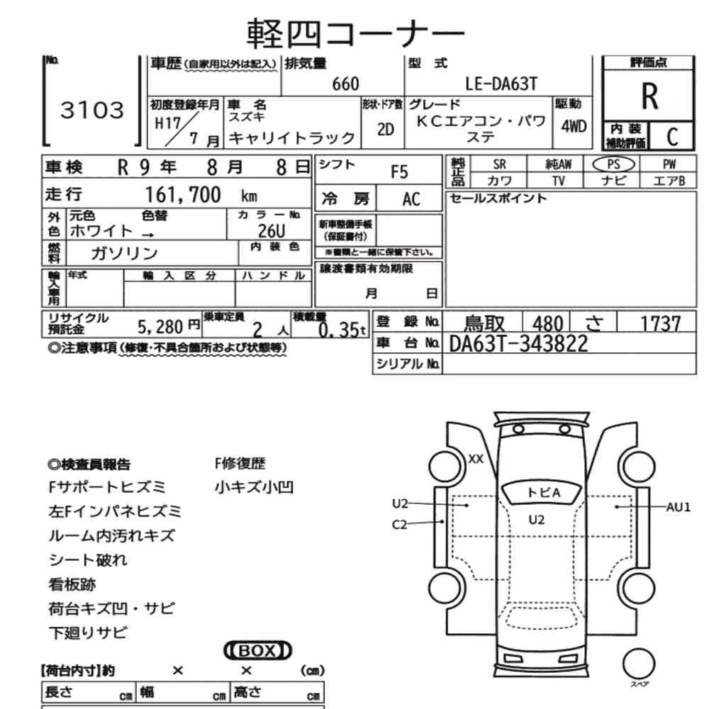 Notka aukcyjna: SUZUKI CARRY TRUCK 4WD KC AIR CONDITIONING POWER STEERING