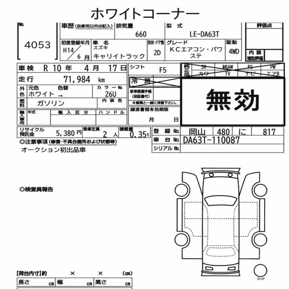 Notka aukcyjna: SUZUKI CARRY TRUCK 4WD KC AIR CONDITIONING POWER STEERING