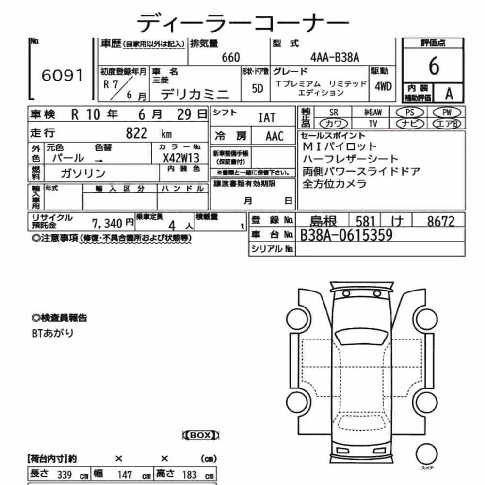 Notka aukcyjna: MITSUBISHI DELICA MINI 4WD T PREMIUM LIMITED EDITION