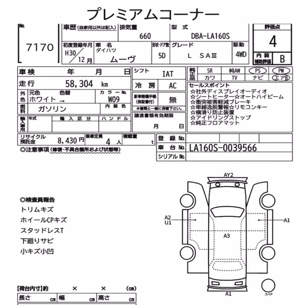 Notka aukcyjna: DAIHATSU MOVE 4WD L SAⅢ
