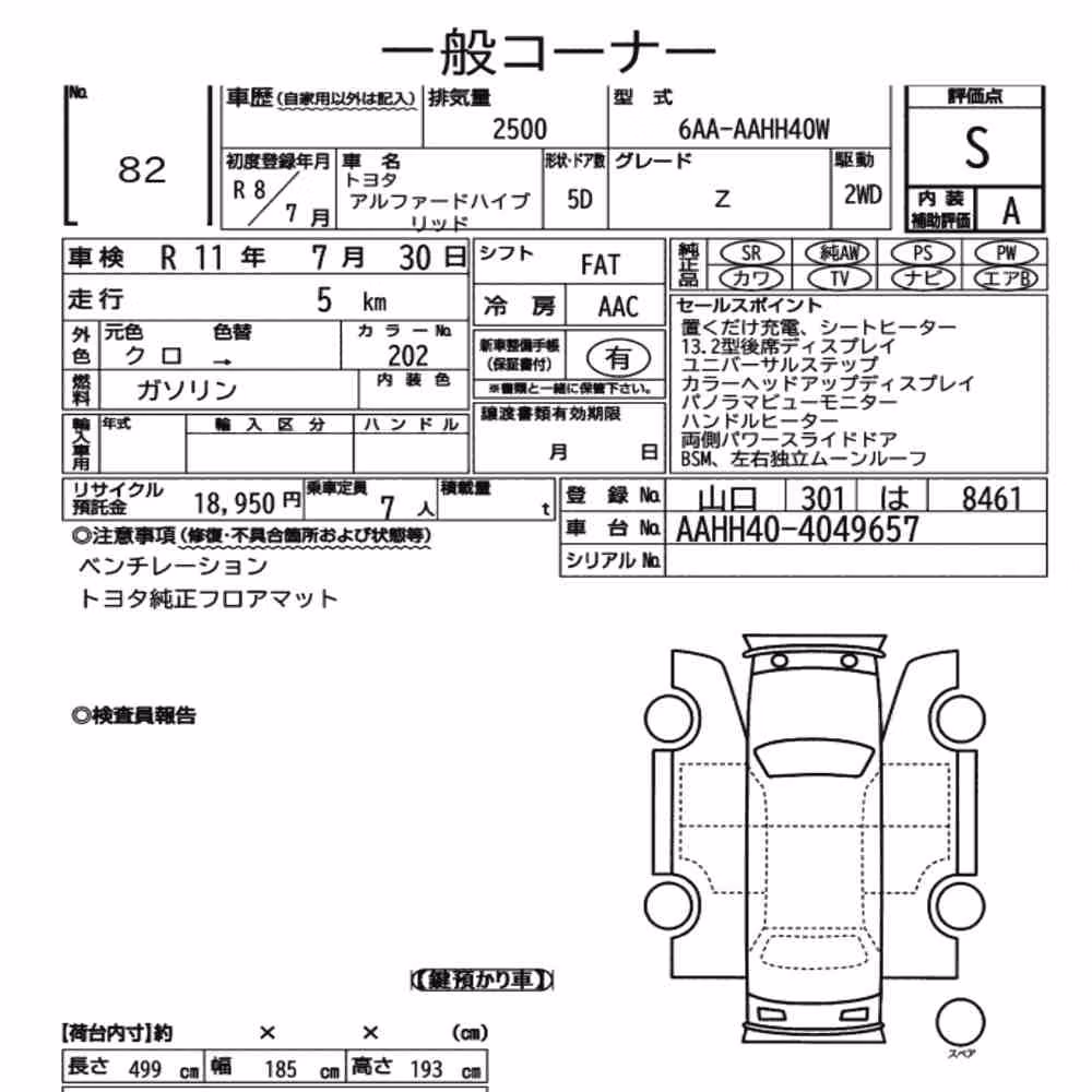 Notka aukcyjna: TOYOTA ALPHARD HYBRID Z