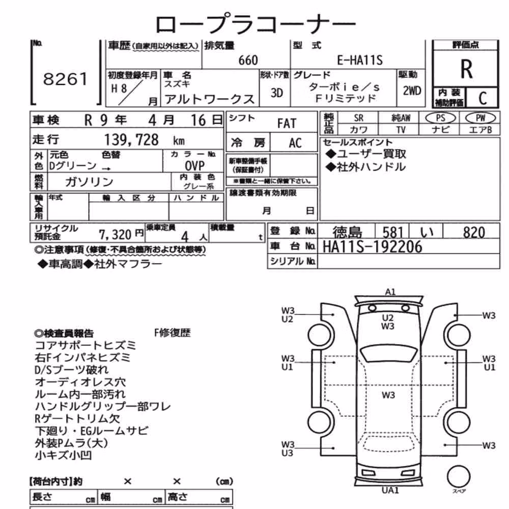 Notka aukcyjna: SUZUKI ALTO WORKS 3D TURBO IE / S F LIMITED
