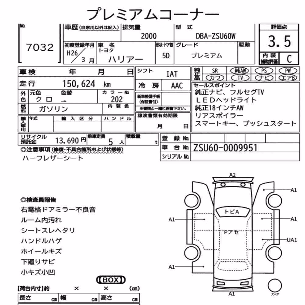 Notka aukcyjna: TOYOTA HARRIER PREMIUM