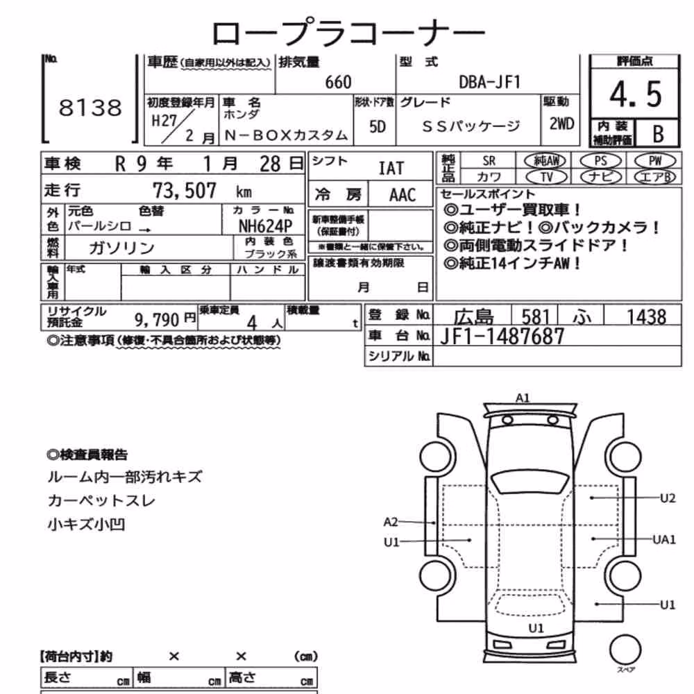 Notka aukcyjna: HONDA N-BOX CUSTOM SS PACKAGE
