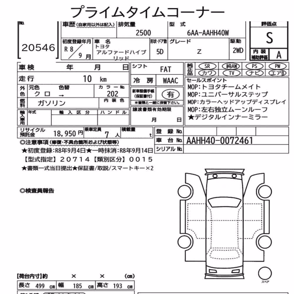 Notka aukcyjna: TOYOTA ALPHARD HYBRID Z