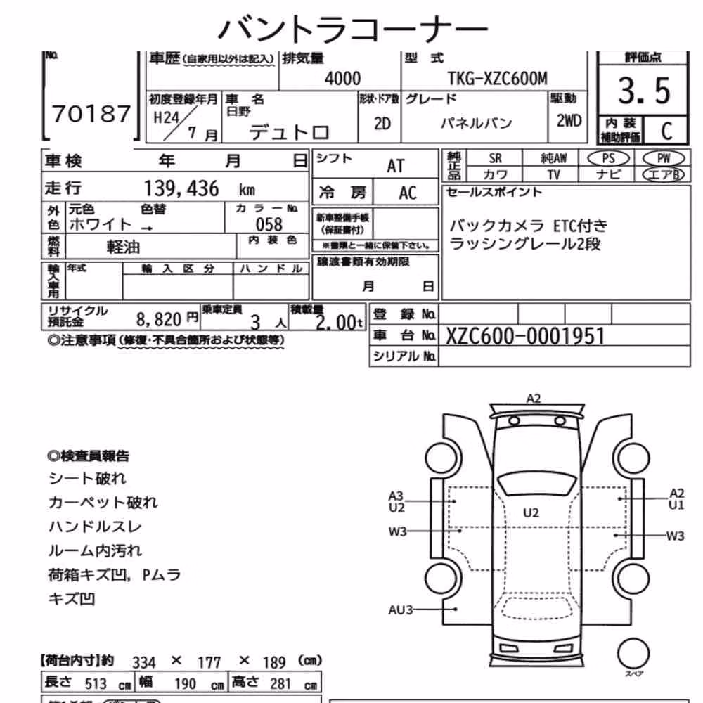 Notka aukcyjna: HINO DUTRO 2D PANEL VAN