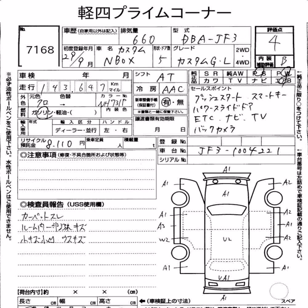 Notka aukcyjna: HONDA N-BOX CUSTOM G・L