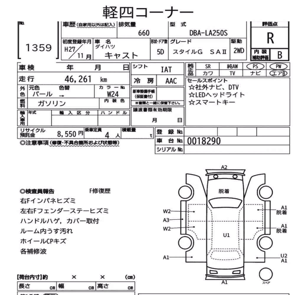 Notka aukcyjna: DAIHATSU CAST STYLE G SAⅡ