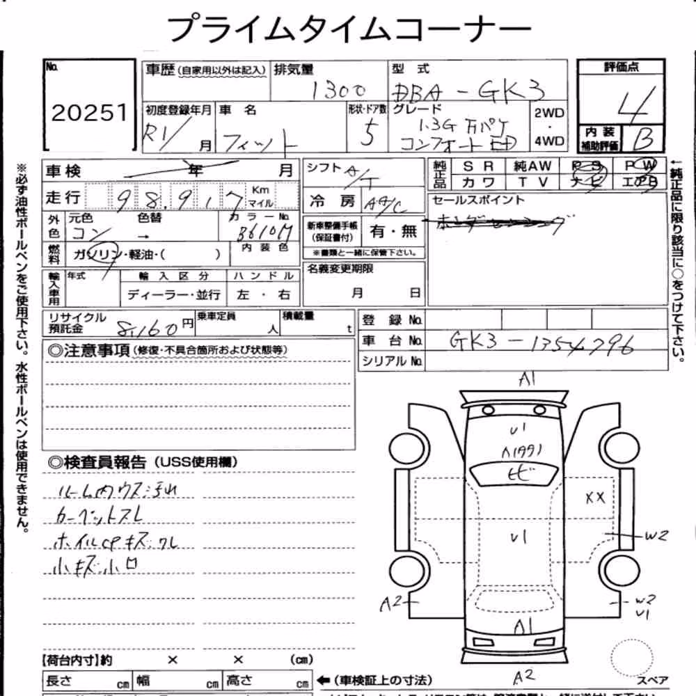 Notka aukcyjna: HONDA FIT 13G・F PACKAGE COMFORT EDITION