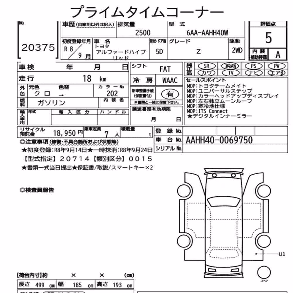 Notka aukcyjna: TOYOTA ALPHARD HYBRID Z