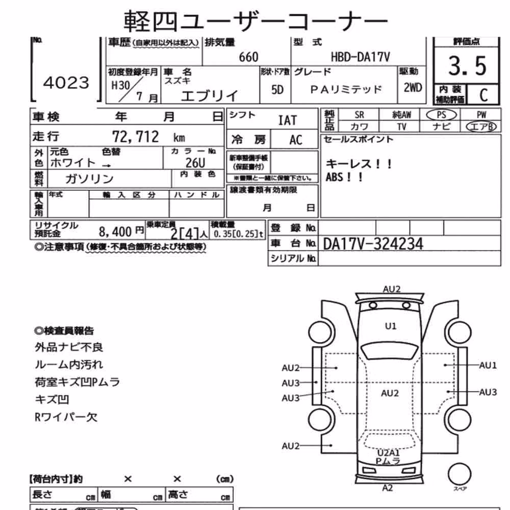 Notka aukcyjna: SUZUKI EVERY 5D PA LIMITED