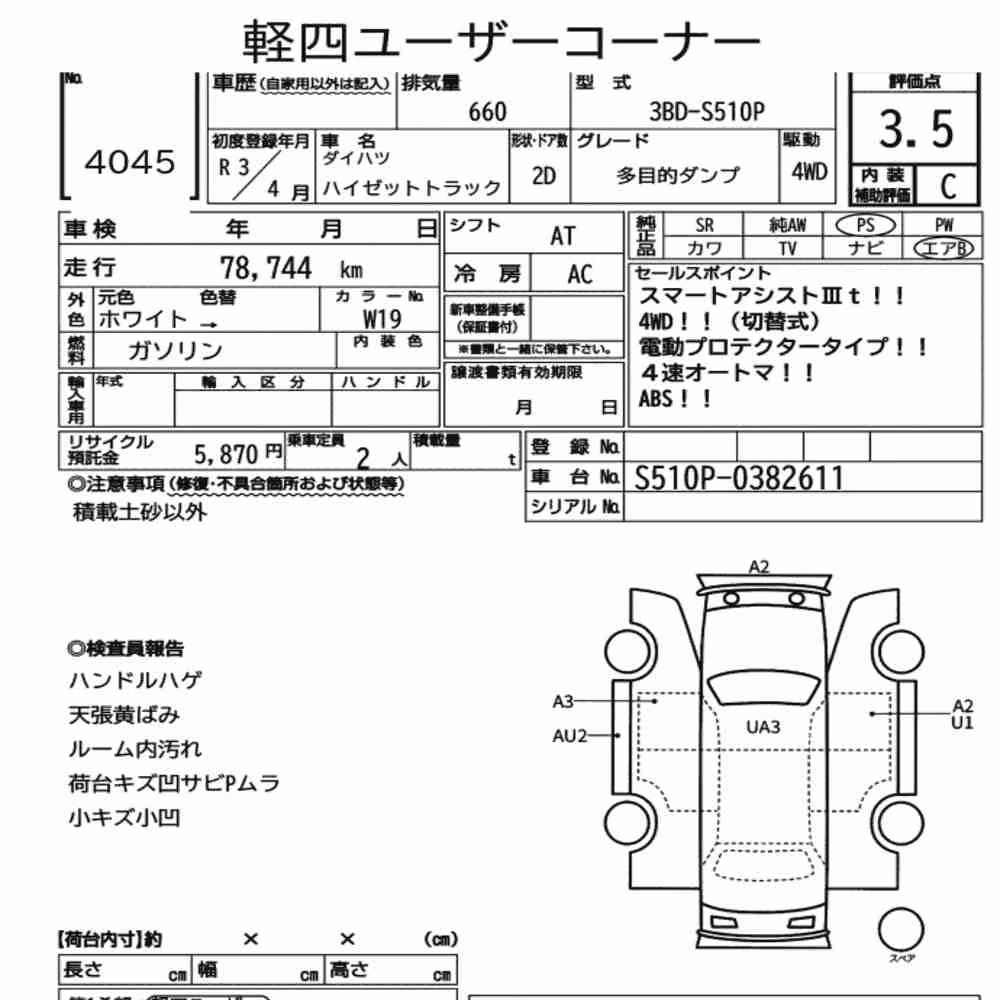 Notka aukcyjna: DAIHATSU HIJET TRUCK 4WD MULTIPURPOSE DUMP