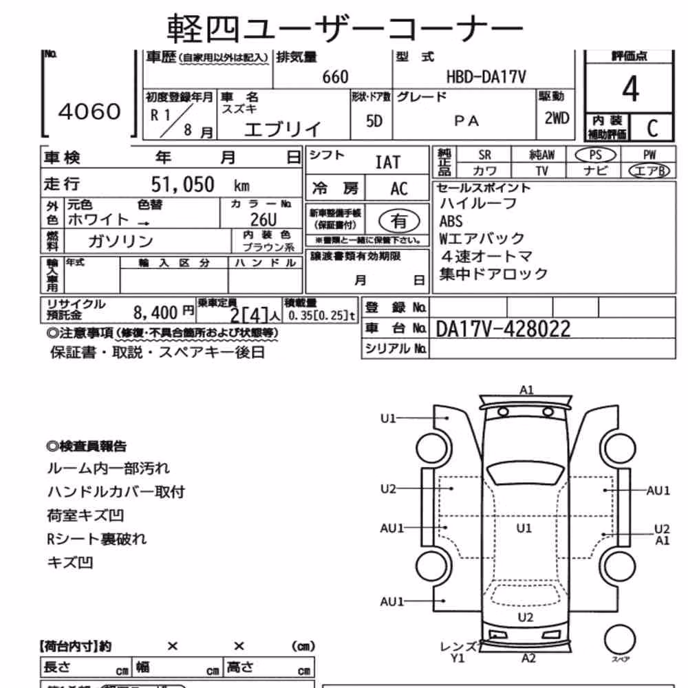 Notka aukcyjna: SUZUKI EVERY 5D PA