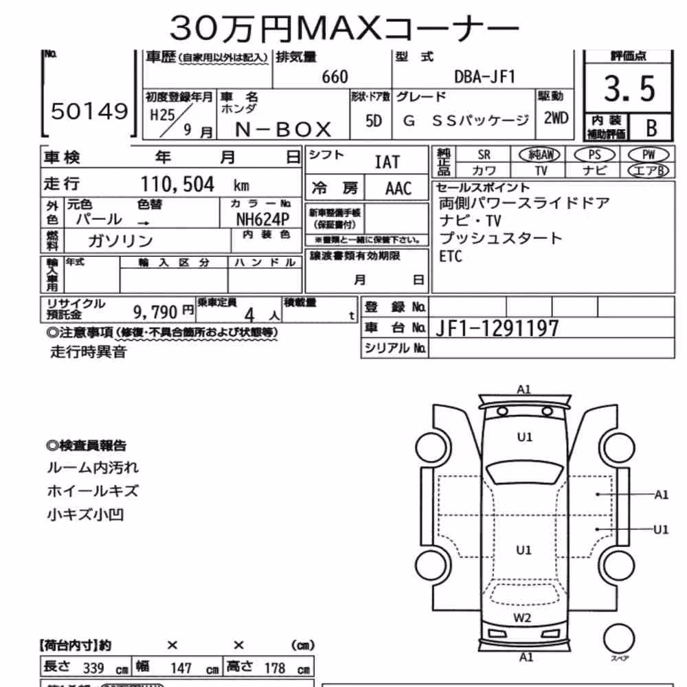 Notka aukcyjna: HONDA N-BOX G SS PACKAGE