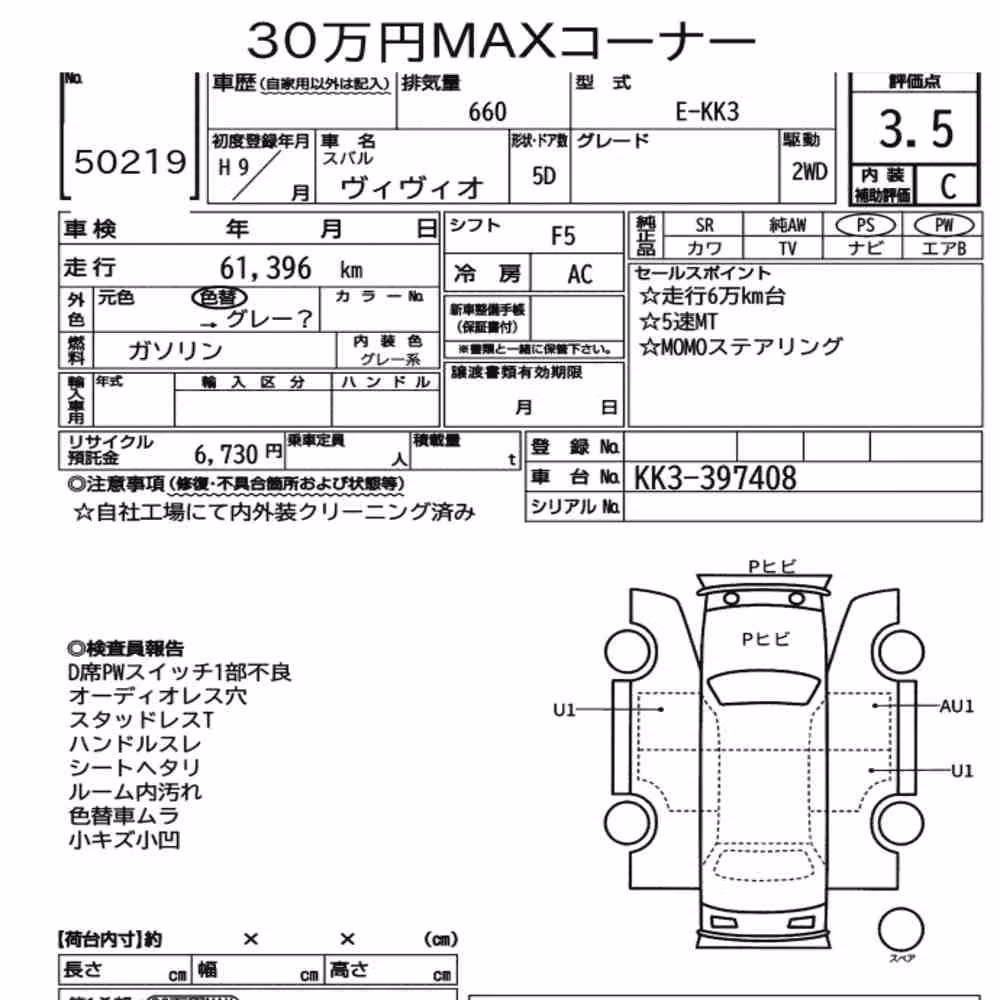 Notka aukcyjna: SUBARU VIVIO 5D