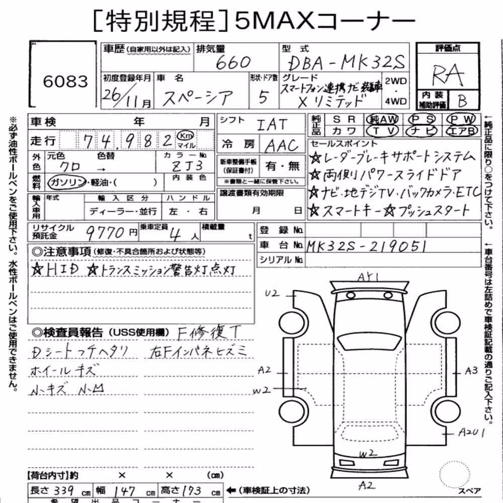 Notka aukcyjna: SUZUKI SPACIA X LIMITED