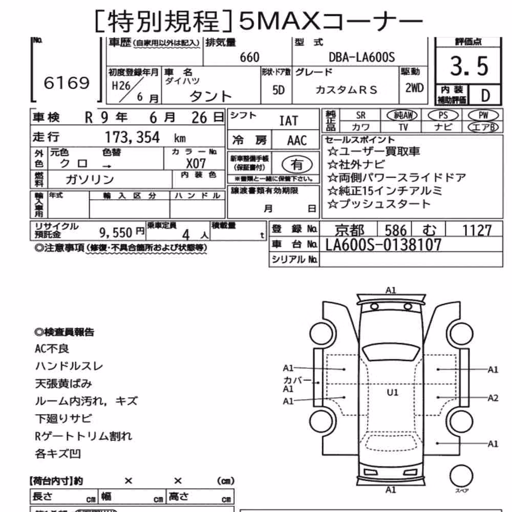 Notka aukcyjna: DAIHATSU TANTO CUSTOM RS