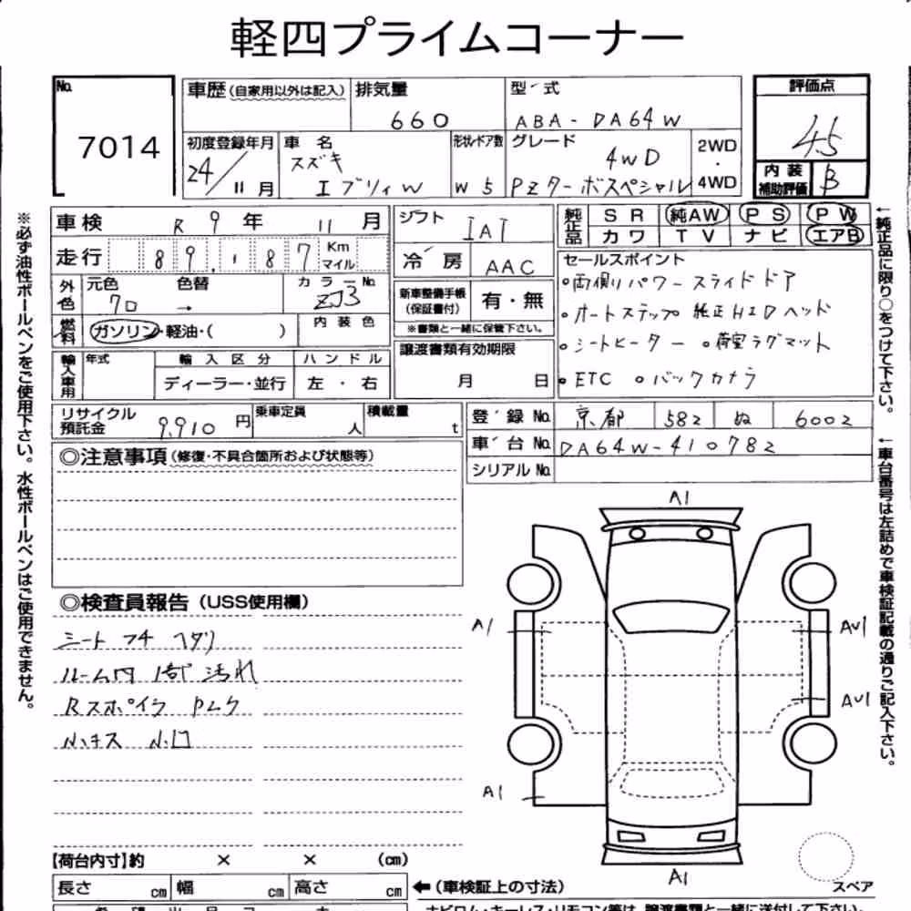 Notka aukcyjna: SUZUKI EVERY WAGON 4WD PZ TURBO SPECIAL